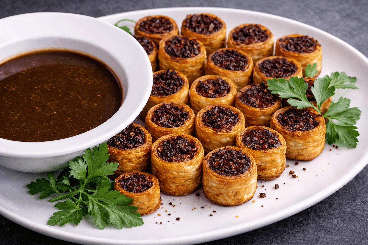 Mini tacos de pato con salsa de ciruela